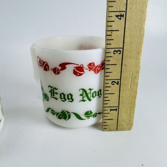 Hazel Atlas Egg Nog Jingle Bells Milk Glass Cups Mugs Set of 2 Tom & Jerry VTG - Picture 7 of 7